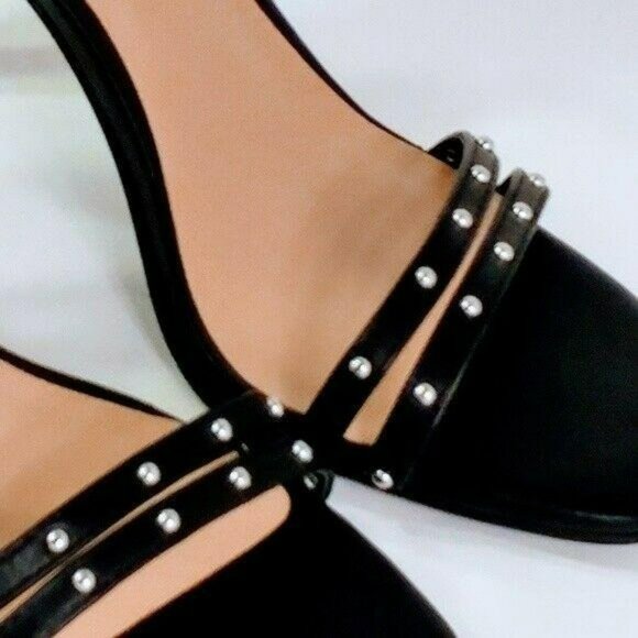 4" Enya Studded Barely There Heels Stiletto Pump Prom Black Peep Toes Size 7.5 - Picture 2 of 6
